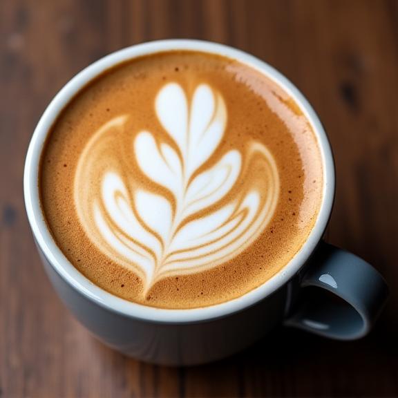 Eine Tasse Cappuccino mit kunstvoller Latte Art.